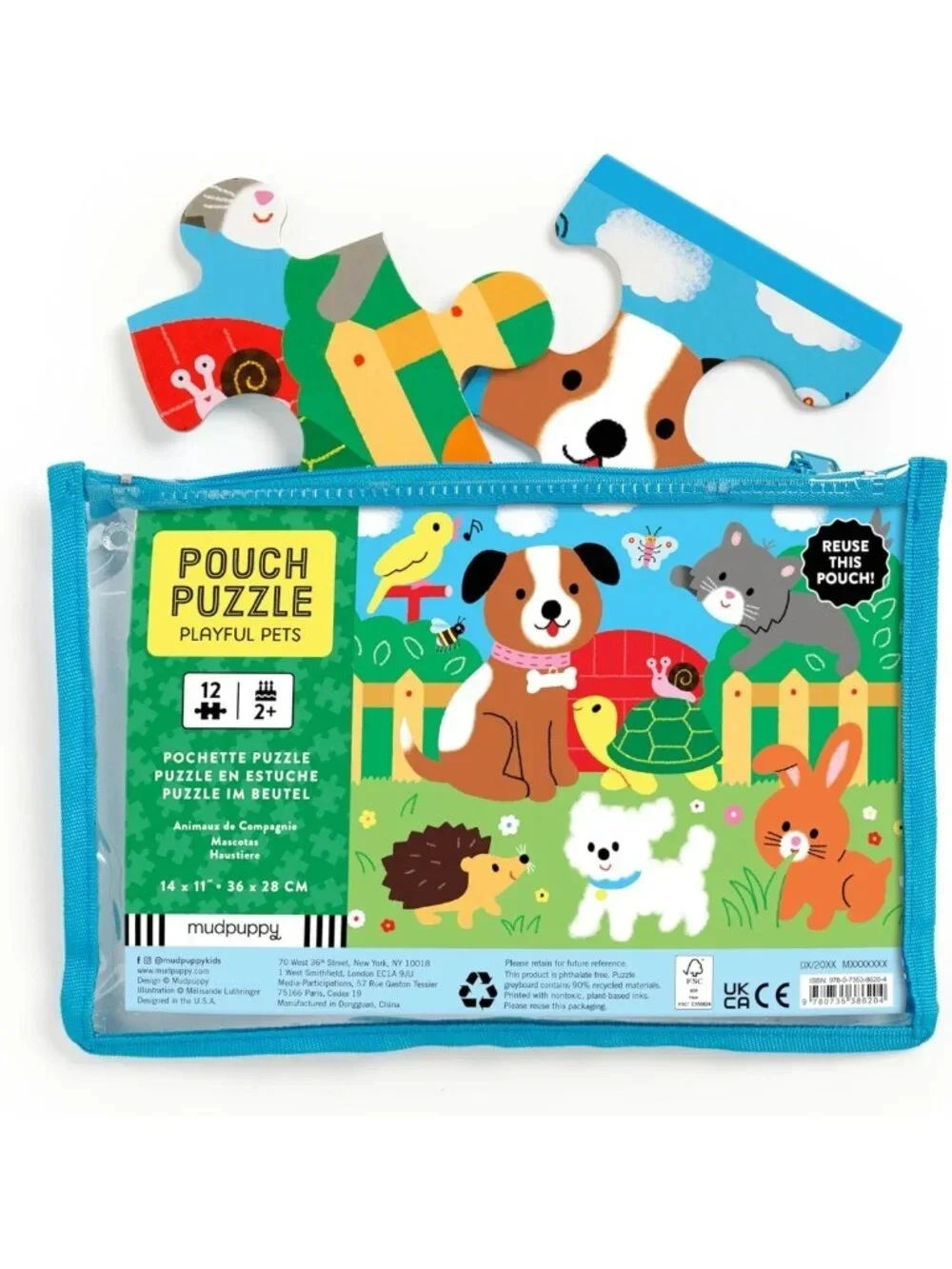 Colorful 12-Piece Pet Puzzle with Reusable Zipper Pouch - Fun & Travel-Friendly!